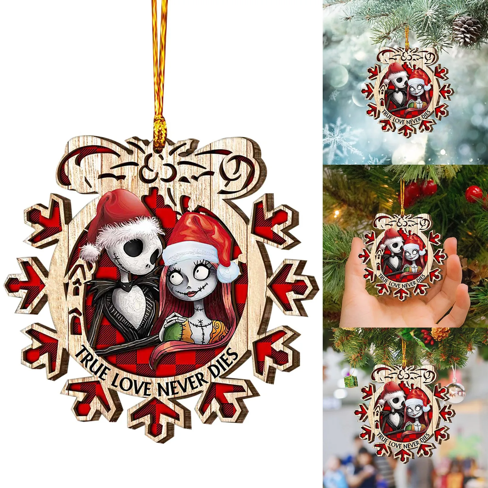 Disney The Nightmare Before Christmas Movie Characters Jack Sally Wood Toy Creative Tree Pendant Party Decorative Ornament New