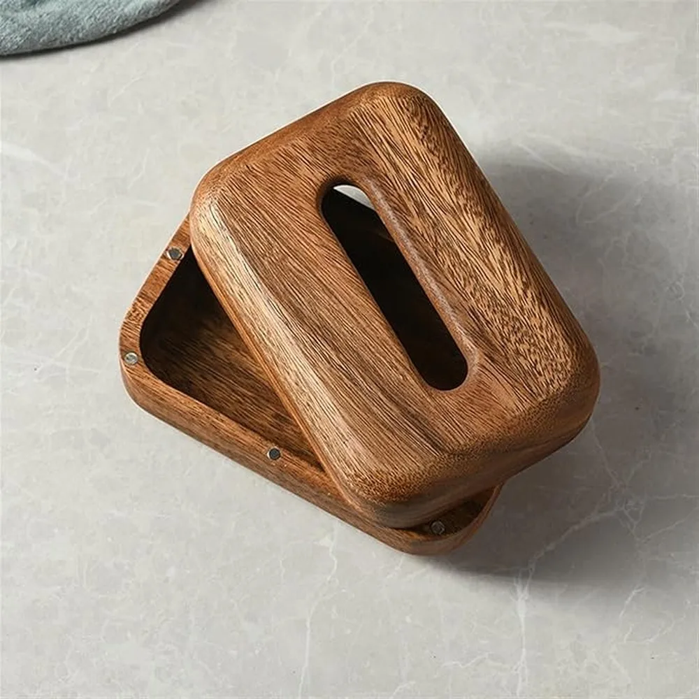 Wooden Tissue Box Solid Wood Napkin Holder Walnut Bread Shaped Kitchen Counter Storage Multi Purpose