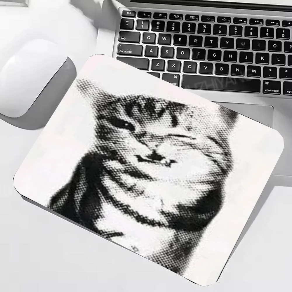 Round Small Mouse Pad Cute Winking Tabby Cat Halftone Black White Print NonSlip Rubber Base Mini Desktop Mat 22*18/25*29cm Mou