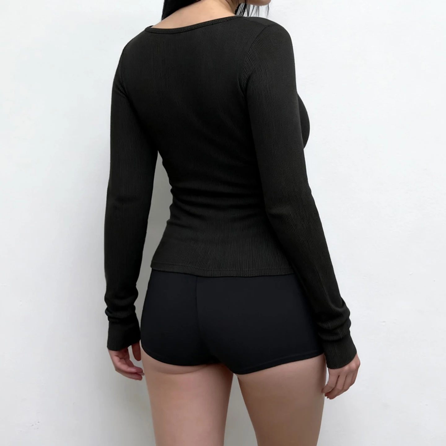 Casual Solide Rippen T-Shirt Grundlegende Quadrat Kragen Langarm T-shirts Frauen 2025, Herbst Frühling Mode Streetwear Damen Schichtung Top