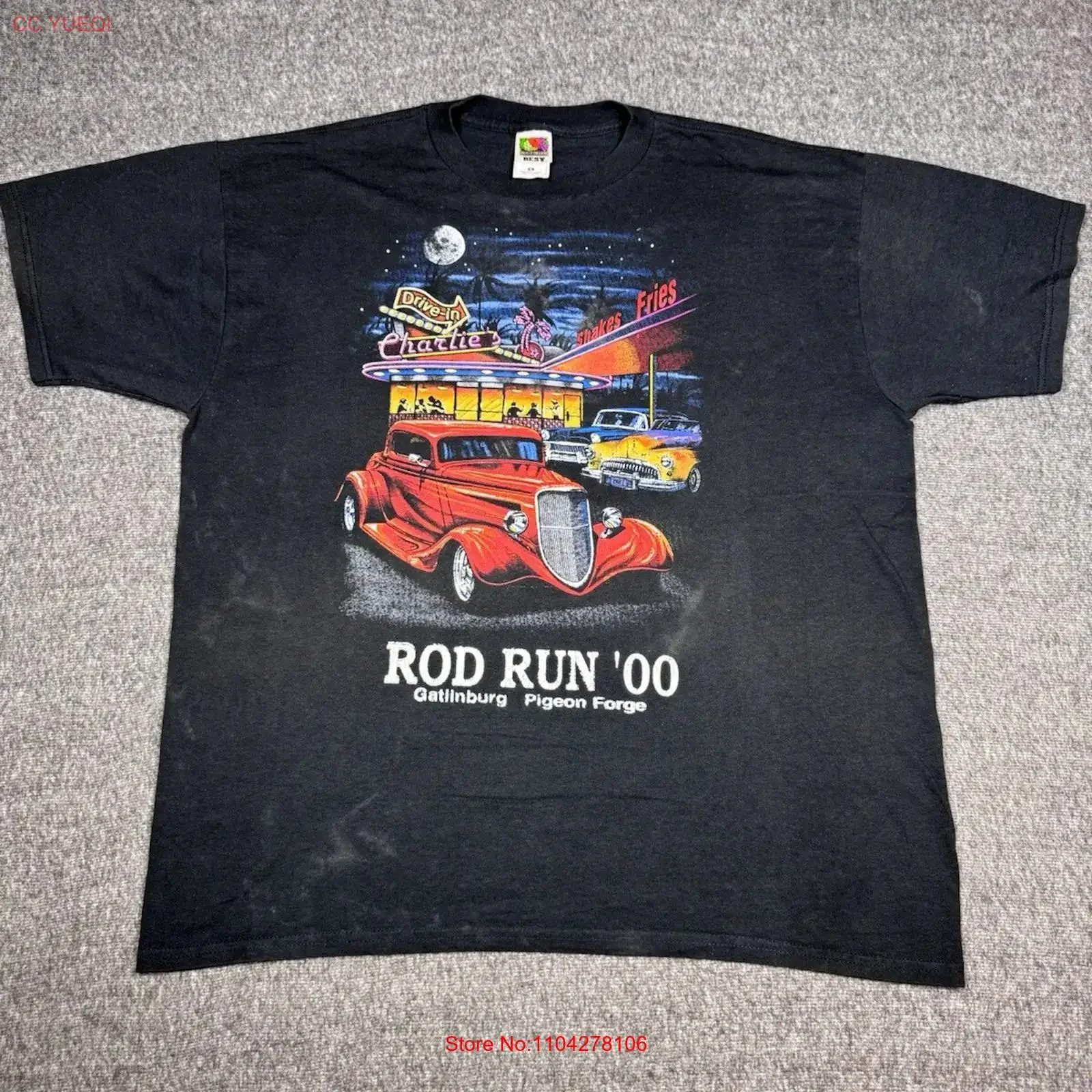 Fruit Of The Loom Rod Run 2000 T Shirt Mens XL Black Hot Cars Vintage Y2K vintage Washed Breathable Unisex designer clothes