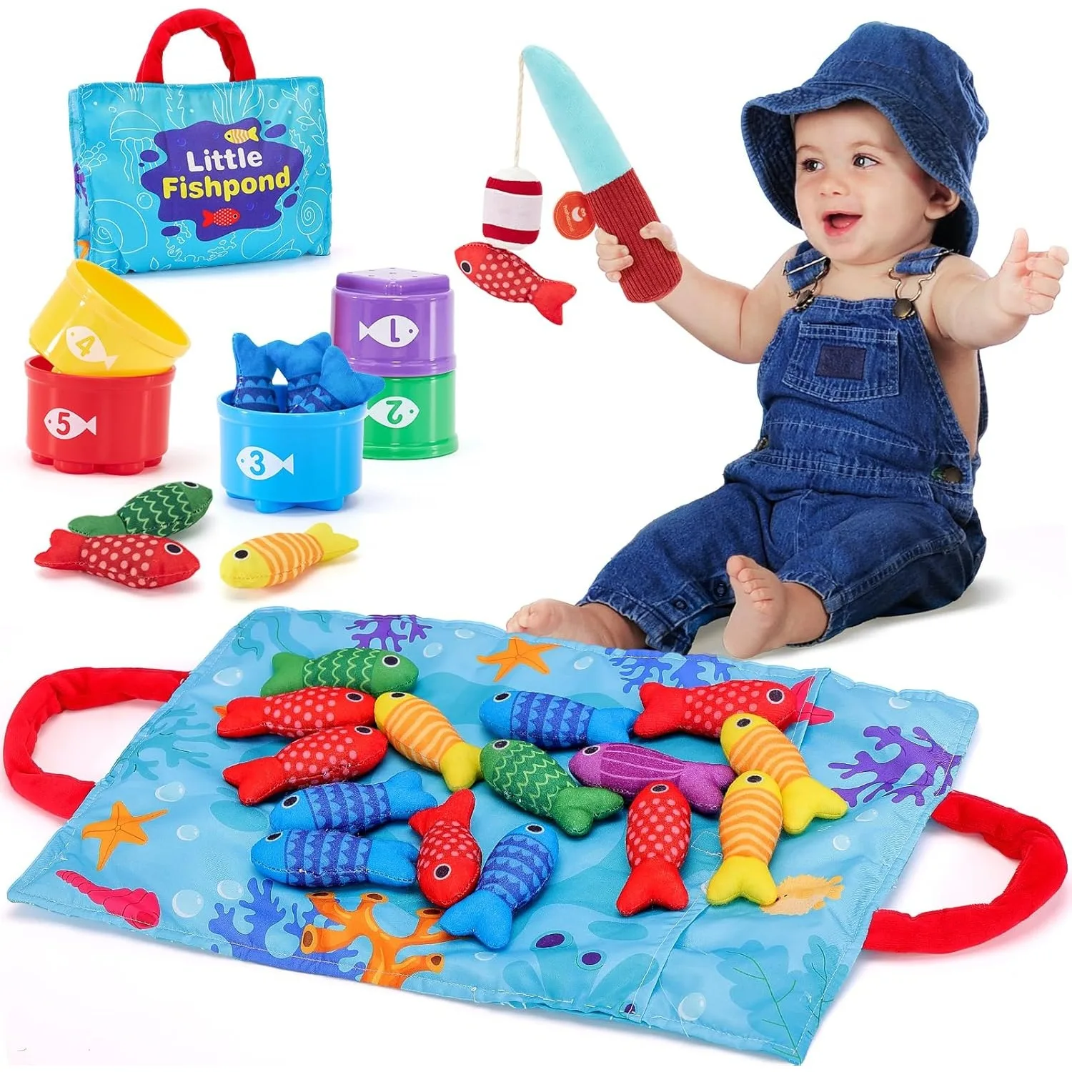 Cloth Fishing Game Set Toddler Toys Montessori Toys for Boy Girl Birthday Gift Stacking Cups Number Color Shape Learning Toy Kid