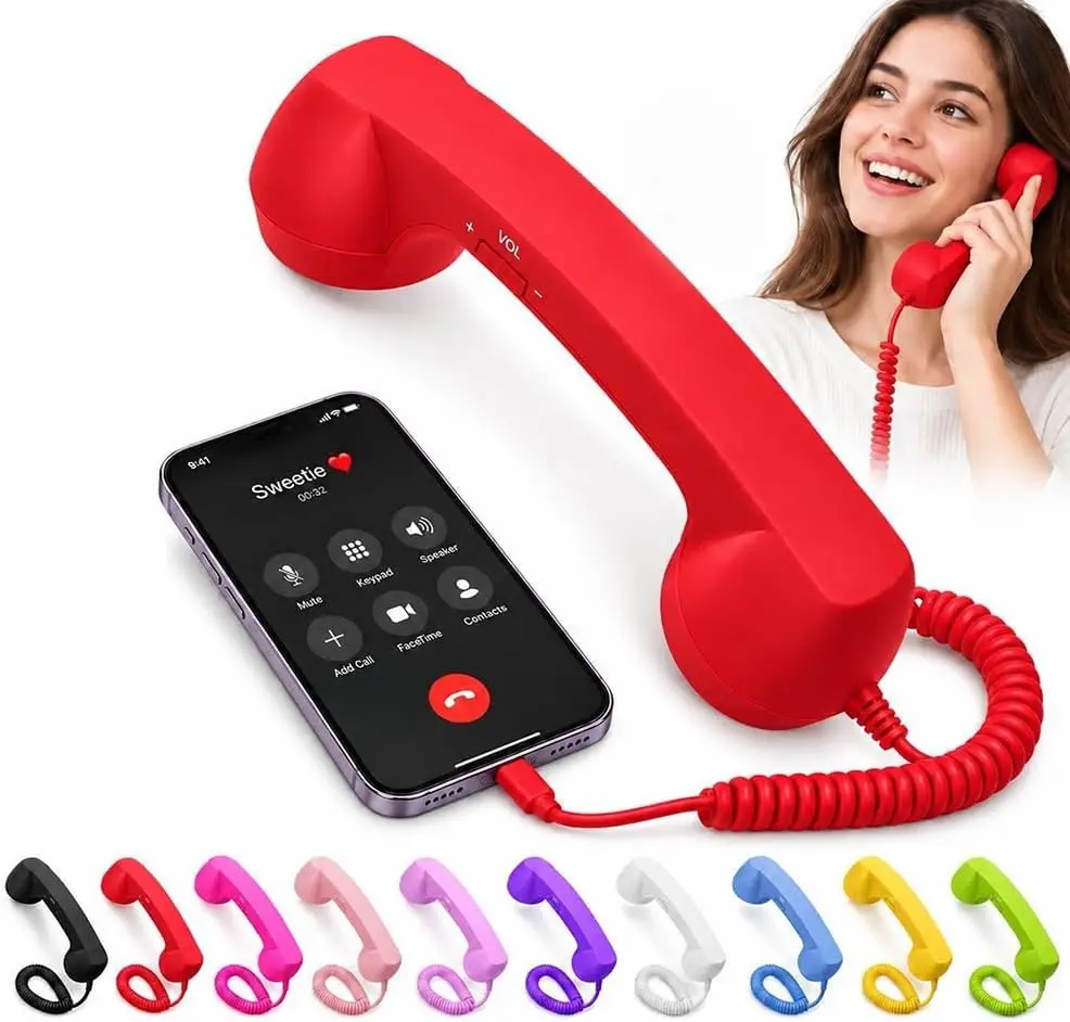 Retro Phone Handest for Cell iPhone Receiver Ring Hand Held Joy Teleophone Retroring Land Line Wired Phones Clear Call Audio