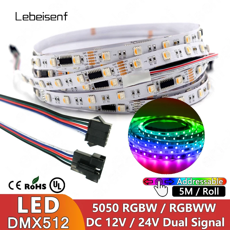 

New DMX512 1990 LED Pixel Light Strip Flex PCB Tape UCS512C4 IC DC 12V 24V 60 or 120 LEDs SMD 5050 4 in 1 RGBW RGBWW for KTV Bar