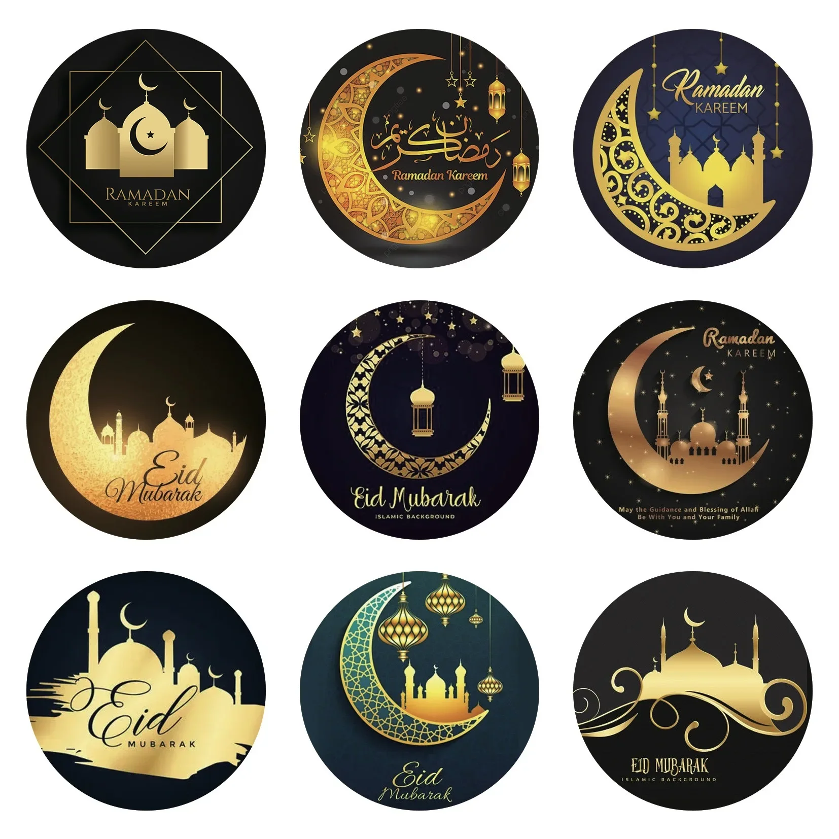 90pcs Eid Mubarak Adhesive Sticker Seal Label Candy Box Decoration Islamic Muslim Party Gift Bag Sticker Ramadan Decoration 2024