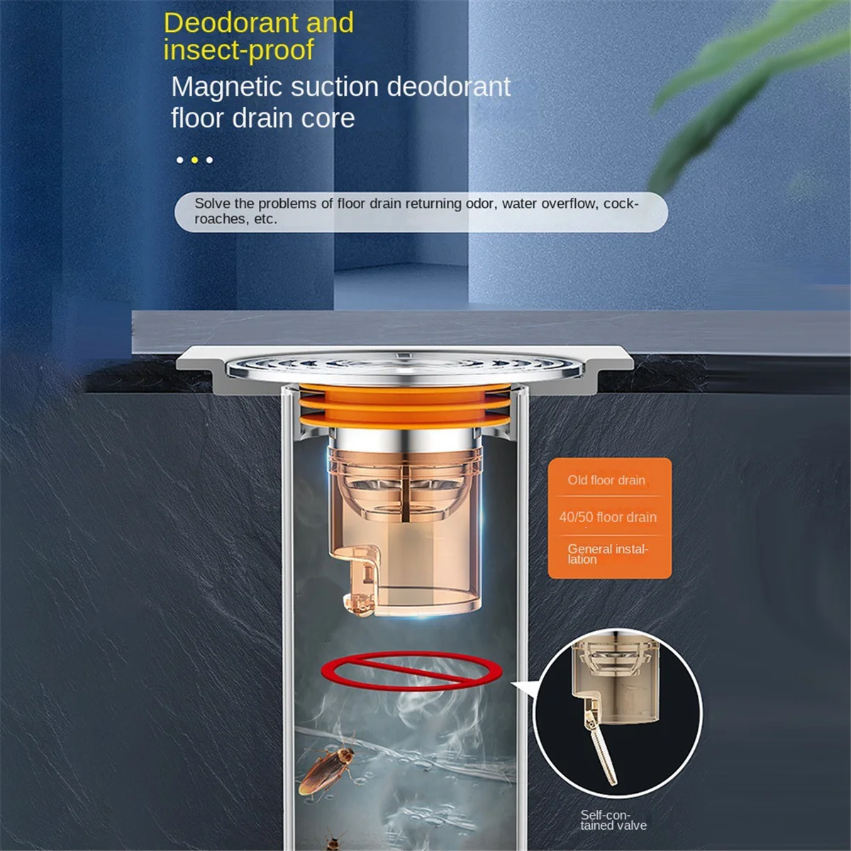 ABQR Self-Closing Odor and Insect Proof Floor Drain Core Deodorant Anti-Odor No Smell Bathroom Toilet Sewer Shower Drain
