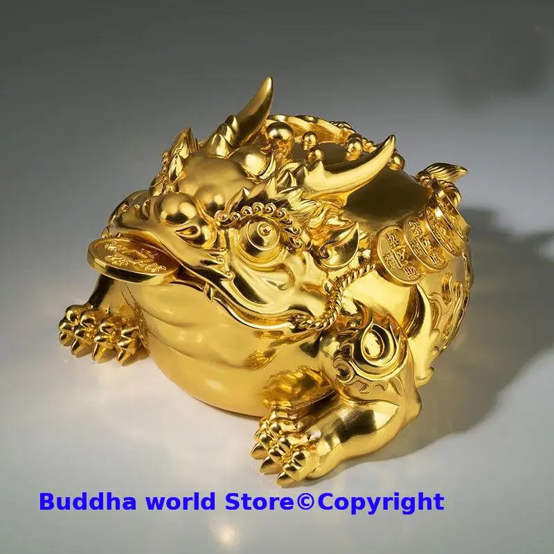 Rare TOP grade 24K gold gilded foil Prosperous Zhaocai Golden Toad JIN CHAN HOME company BOSS copper decoration bring fortune