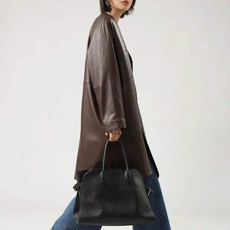 Modischer Trenchcoat aus Schaffellleder mit V-Ausschnitt für Damen, echtes Leder, Herbst und Winter, V-Ausschnitt, Raglanärmel, zum Binden