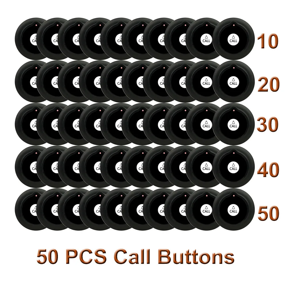 

Fast Ship QWICALL 50 pcs Waiter Call Buttons Pager Wireless Calling Systems for Cafe Factory Hospital Restaurants Transmitter