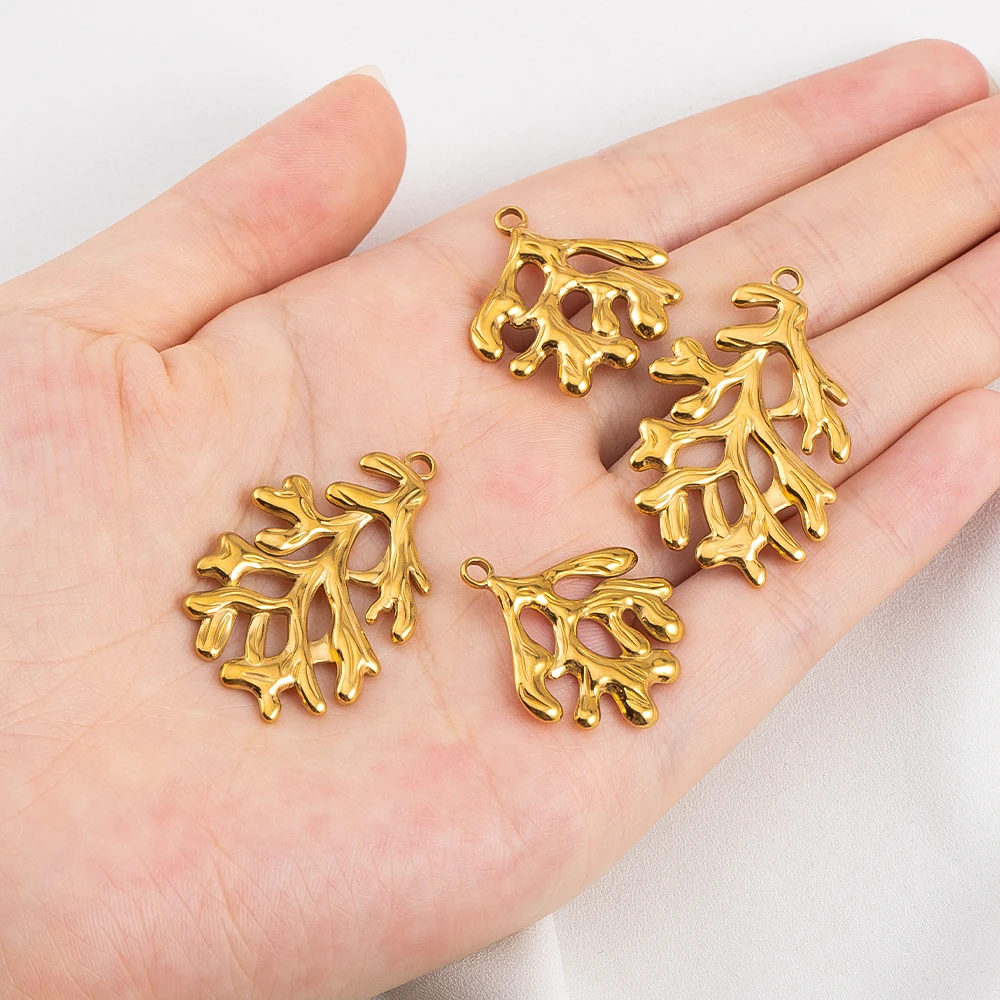5pcs No Fade Tree Branches Leaf Charm Stainless Steel Gold Color Pendants For Jewelry Making Earring Keychain Supplies DIY Craft image 5