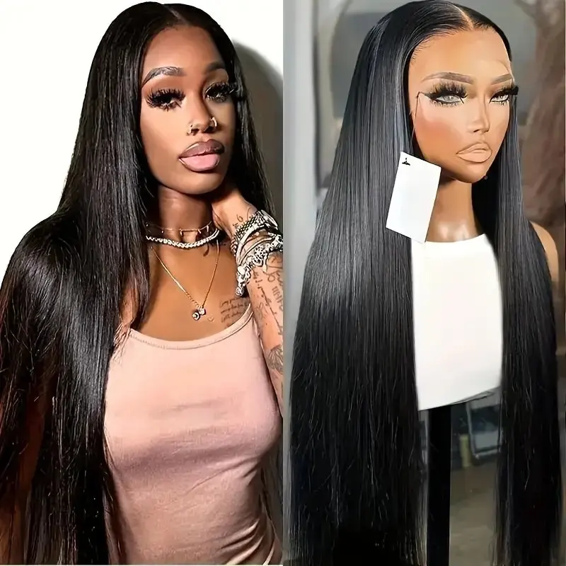 13x4 HD Lace Wig Natural Black 32 Inches 150 Density Straight Baby Hair PrePlucked For Women Human Hair Wig