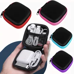 1pcs Mini Portable Earphone Bag Coin Purse Headphone USB Cable Case  Carrying Pouch Bag Earphone Accessory Square Storage Box