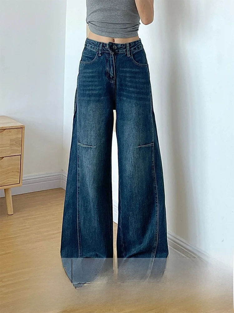 

Джинсы с высокой талией и широкими штанинами, женские модные уличные свободные брюки длиной до пола, прямой крой, осень-зима, Новое поступление