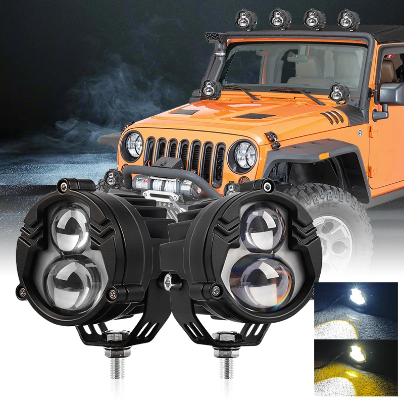 

24W LED Pods Light White Amber High Low Combo Beam Led Work Fog Driving Lights Bar for Motorcycle ATV UTV SUV Off Road 4x4 Truck