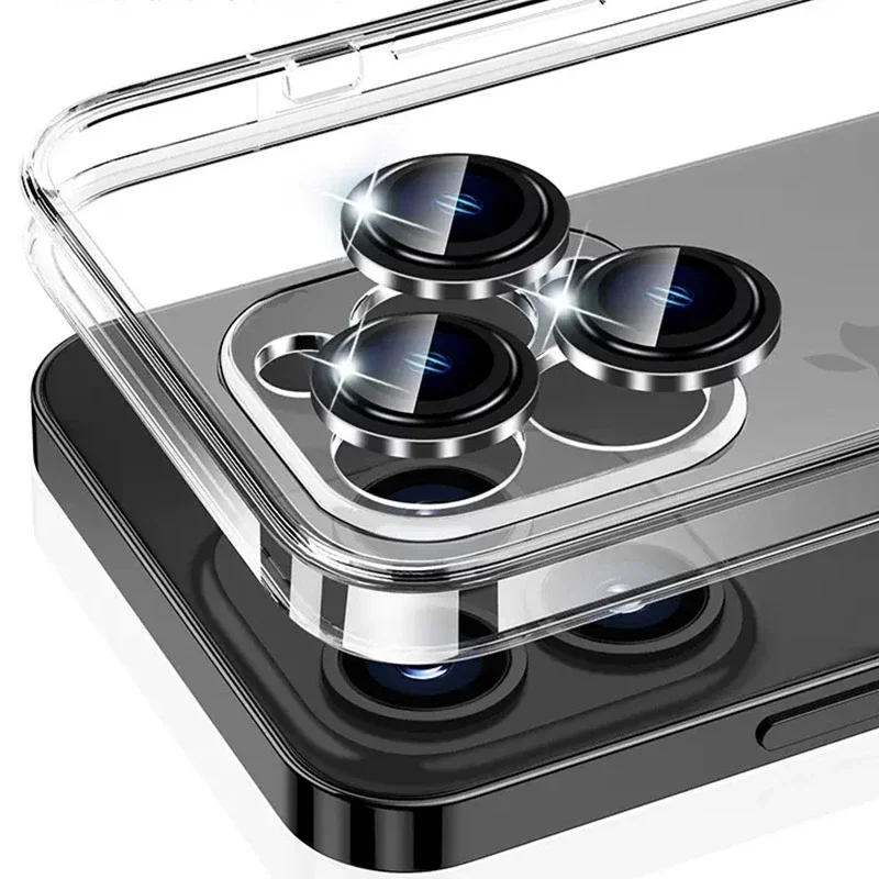 Protecteur d'anneau d'objectif en métal, verre pour IPhone 14 15 16 Pro Max, Film de protection d'appareil photo pour IPhone 15 Plus 15 Pro Max, 2-3 pièces