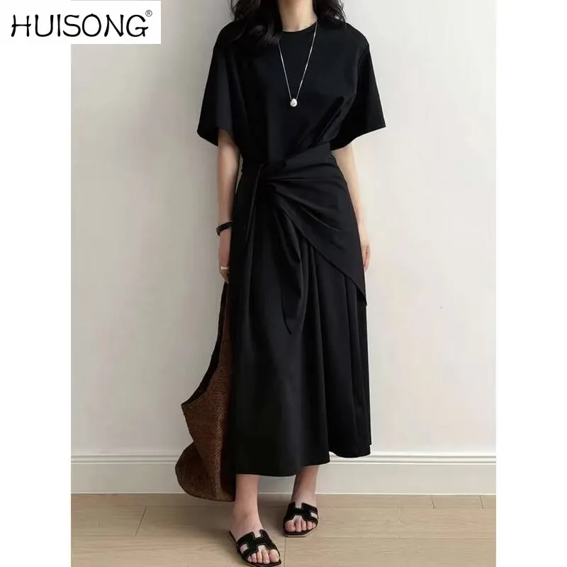 ผู้หญิงสีเทาขนาดใหญ่ที่ถอดออกได้Lace-Upเสื้อยืดชุดใหม่รอบคอแขนสั้นแฟชั่นฤดูใบไม้ผลิฤดูใบไม้ร่วง 2025