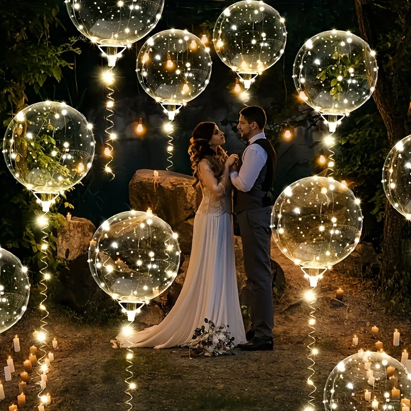 20pcs Set Bobo Balloons with LED Lights,20-Inch Transparent Bobo Balloons,for Parties,Weddings,Christmas,and Outdoor Decorations - view 3