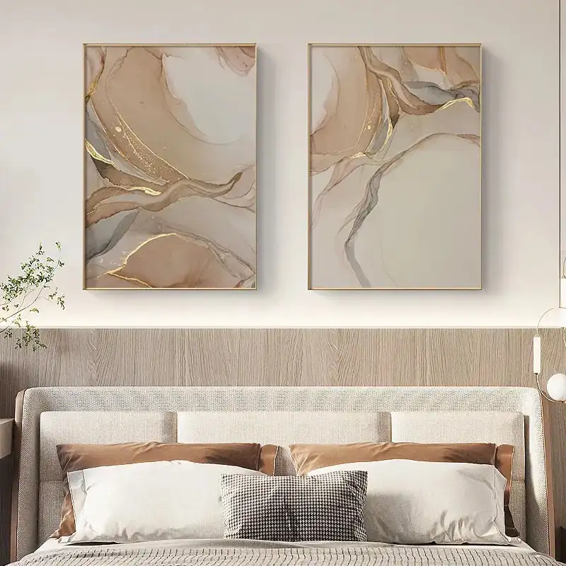 Set Of 3 Modern Abstract Beige Gold Pink Canvas Print Poster ,Fluid Wall Art Texture Painting Wall Picture,For Living Room Decor