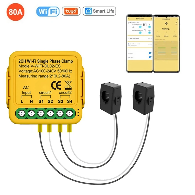 Tuya Wifi 2CH Power Meter Monitor Real-Time Energy Current Monitor Automation Notifications Smart Life Remote Control