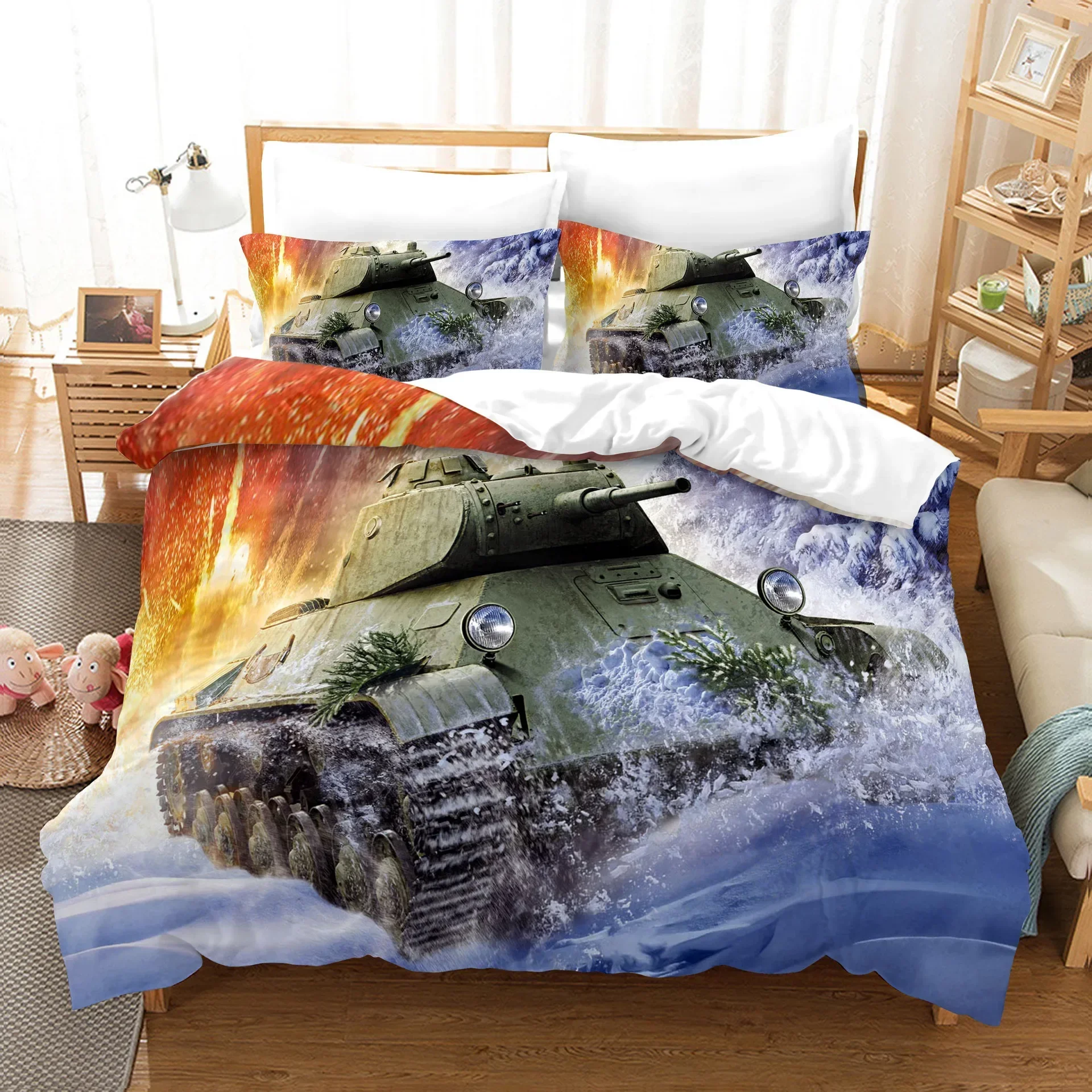 ثلاثية الأبعاد خزان الحرب مريح لحاف غطاء لحاف المخدة طقم سرير غرفة نوم الأطفال الديكور المنسوجات المنزلية