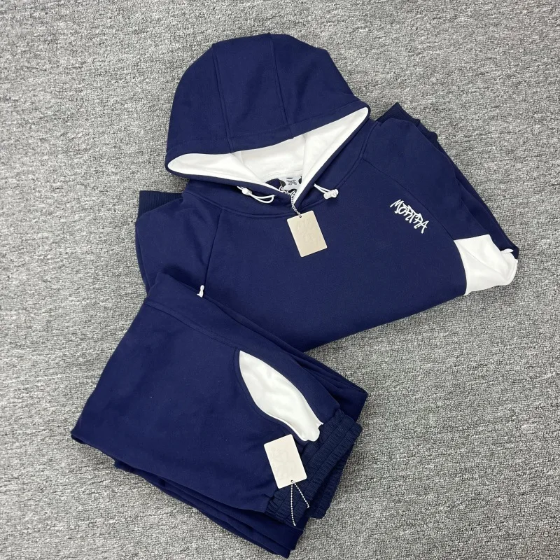 Mertra Patchwork Embroidered Fleece High Street Loose Fall-Winter Men's and Women's Casual Batwing Sleeve Hooded Sweatshirt