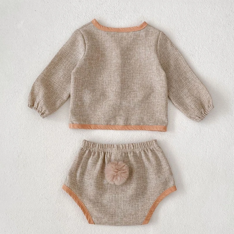 Autumn baby clothing, 0-3 year old girl baby retro small fragrance style set cardigan top+baggy pants