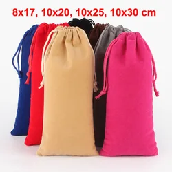 10 unids/lote 8x17, 10x20, 10x25, 10x30cm tamaño largo cordón bolsa de terciopelo bolsa regalo Parfum bolsas de embalaje puede personalizar logotipo