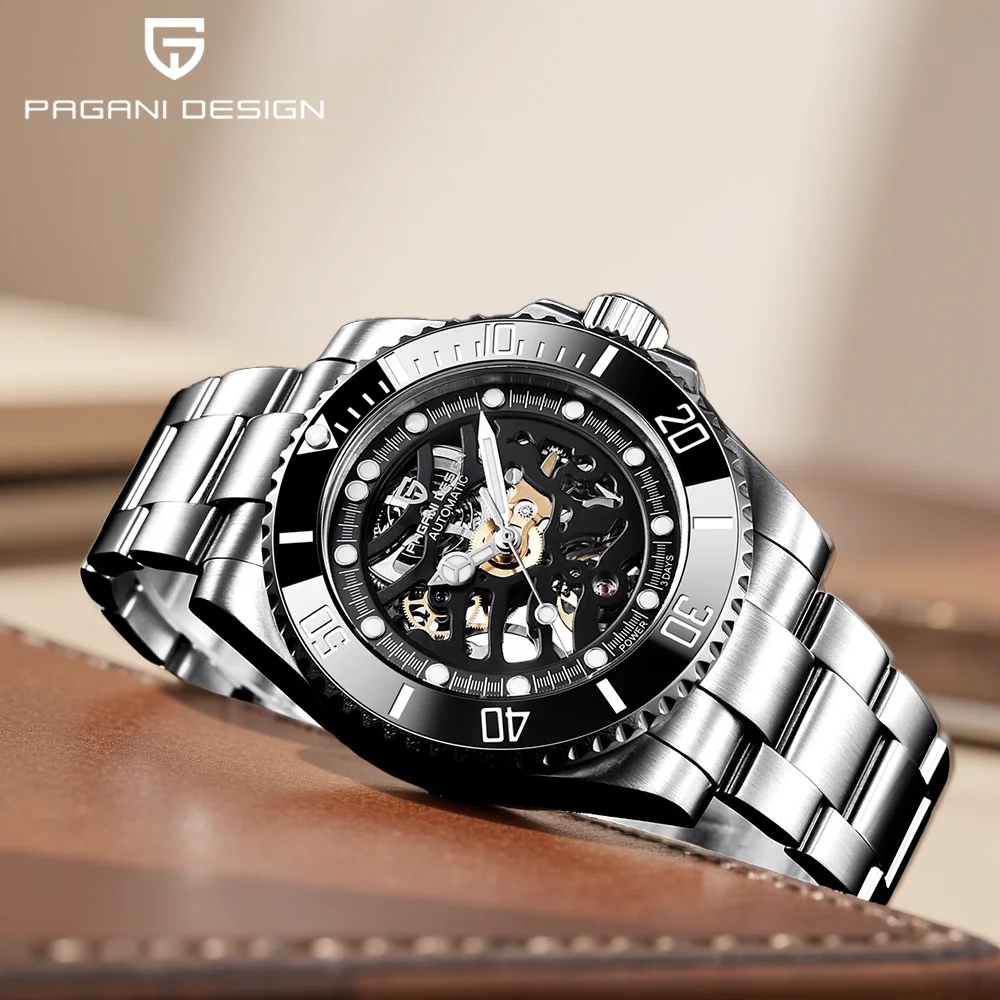 PAGANI DESIGN Men's Mechanical Watch Hollow Stainless Steel Waterproof Fashion Men's Watch 1659