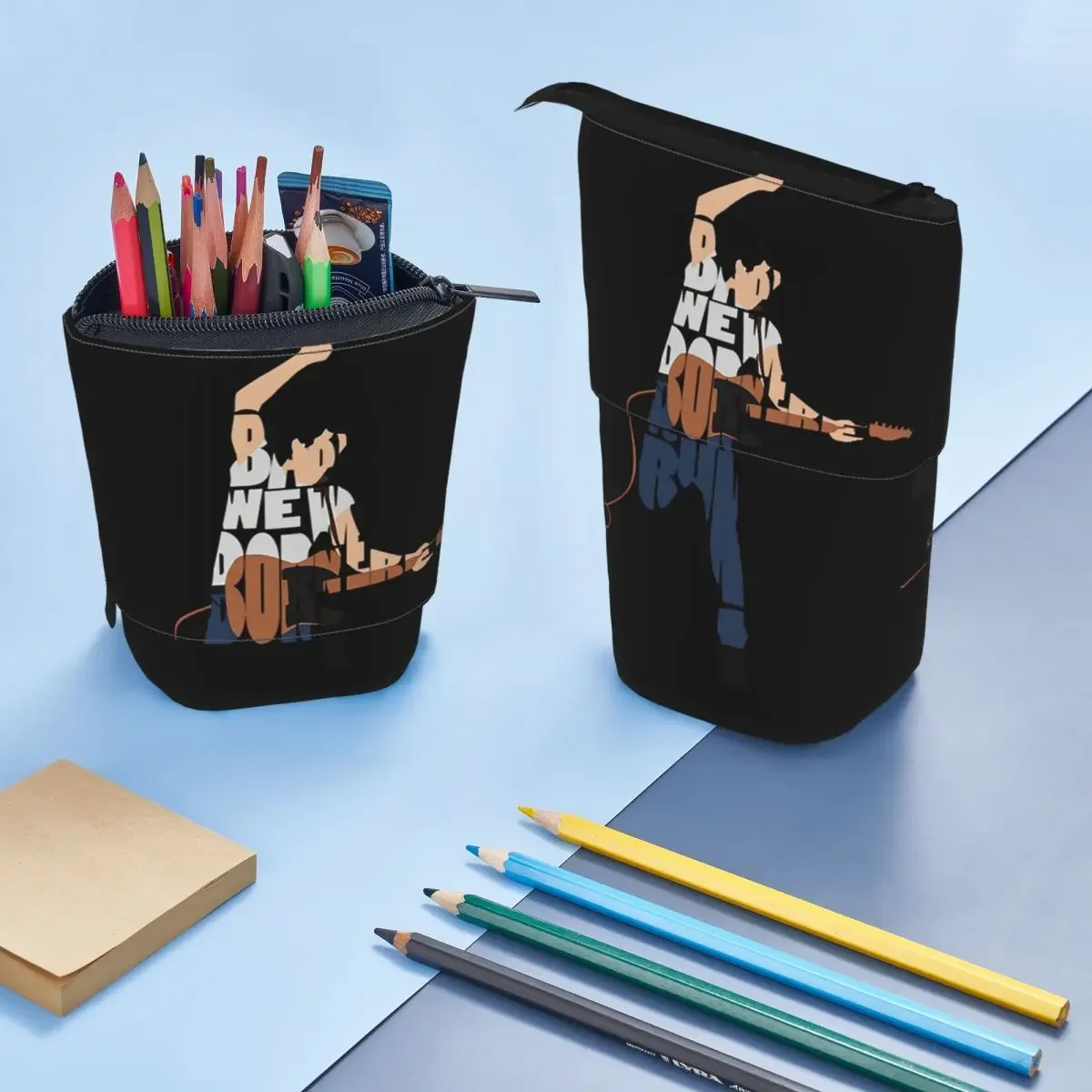 Bruce Springsteen Typography Art Inspirowl Design Transparent Reversible Pencil Case for Kids School Pen Box Pencil Bag