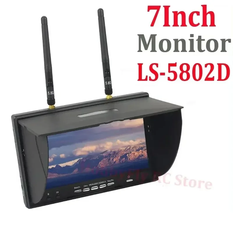 5.8G FPV Monitor LS5802D 7 Inch LCD DVR Built-in Dual Receiver Battery 800x480 HD Screen Auto Search for RC Drone Quadcopter