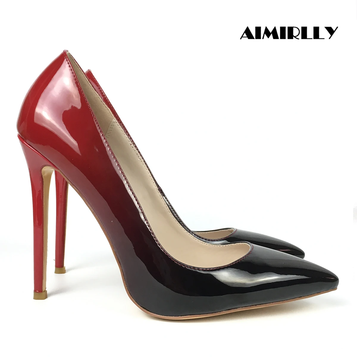 2024 Fashion Shoes for Women Pointed Toe High Heels Pumps Gradient Black & Red Party Wedding Ourfit Footwear Customized Aimirlly