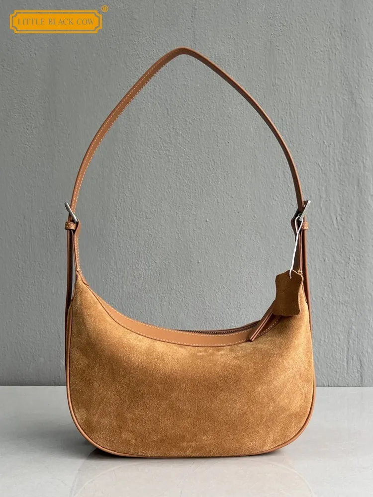 

Women Vintage Real Cow Suede Leather Shoulder Bag Elegant Ladies Office Work Underarm Bag Small Pouch Hobo Style Totes Handbag