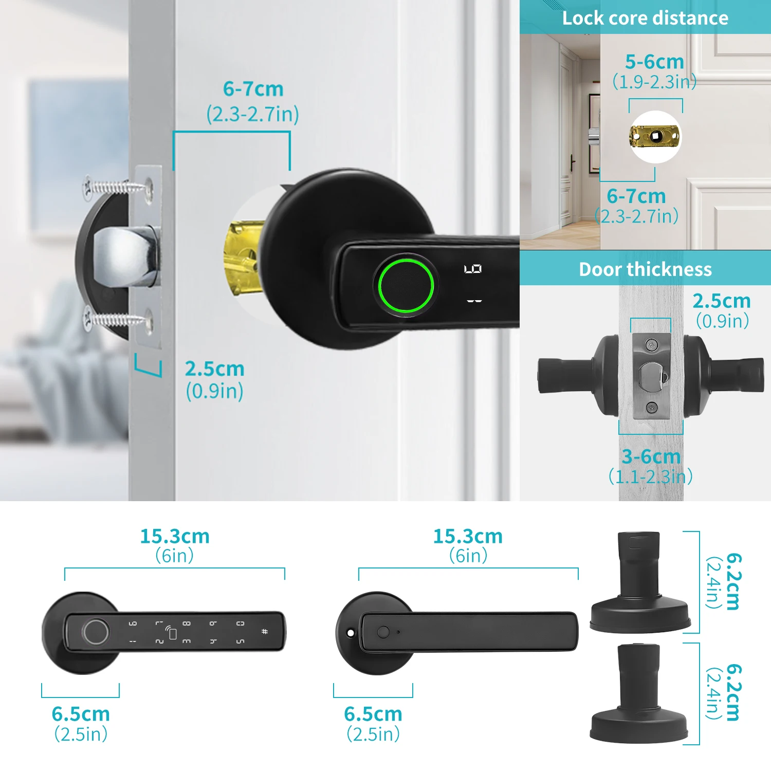 YFK 5-in-1 Smart Door Handle Lock Tuya Bluetooth Fingerprint Password IC Card Key APP Keyless Entry Black Silver