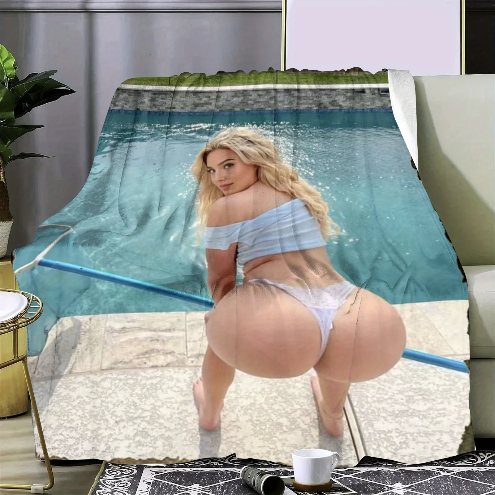 Sexy Model Beach Blanket - Soft Warm Plush All Season - Washable Polyester for Sofa Bed Travel - Luxury Birthday Gift for Her - view 4