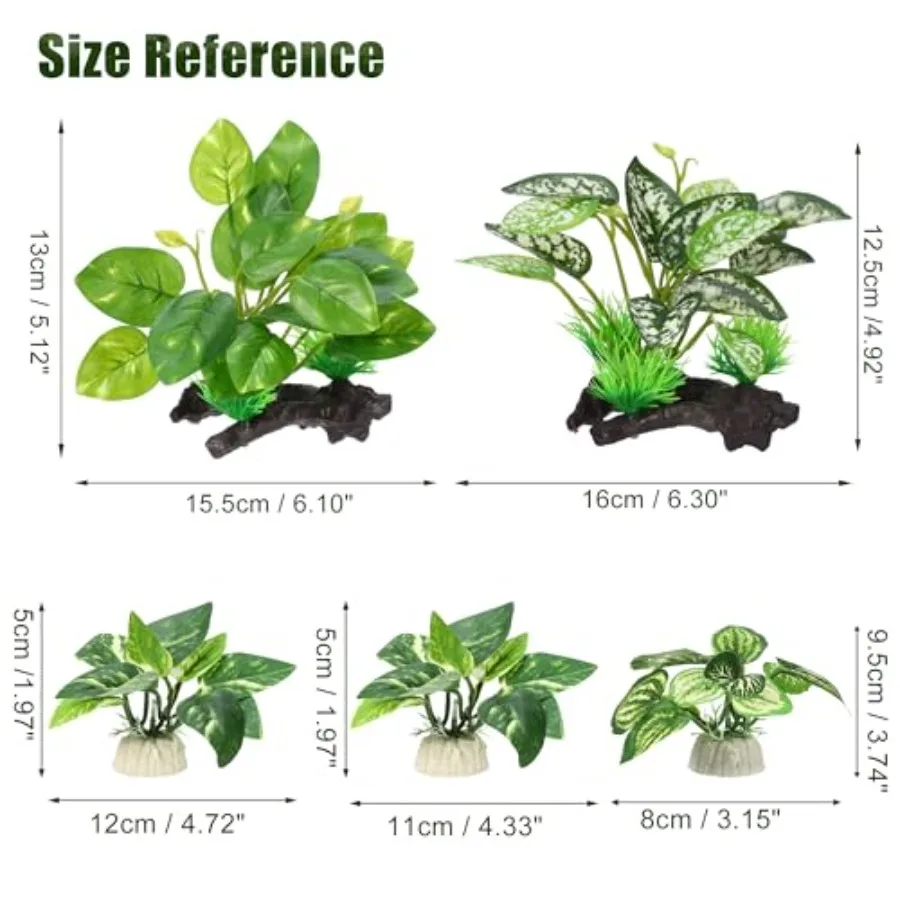 حوض السمك النباتات البلاستيكية Driftwood بيتا النباتات الحريرية الحريرية حوض السمك مجموعة ديكور الحرير حوض السمك النباتات لسمك بيتا الأخضر 5p
