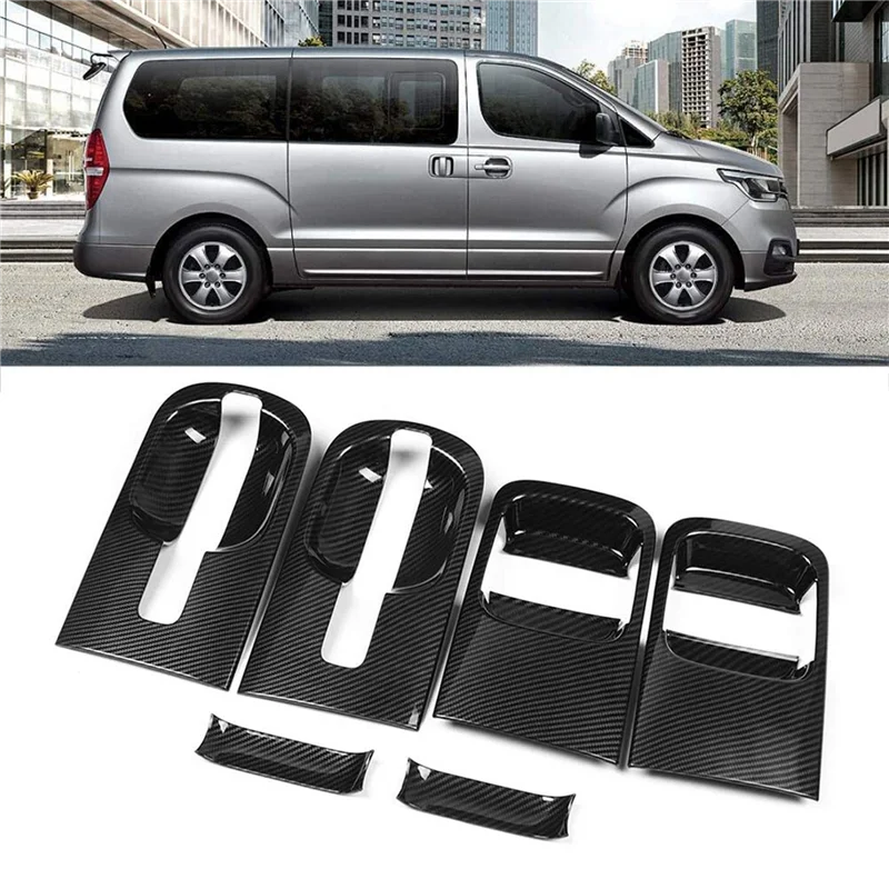 

A03Q-18Pcs Car ABS Carbon Fiber Door Handle Bowl Cover For Hyundai Grand Starex H1 I800 2018-2020 Car Accessories