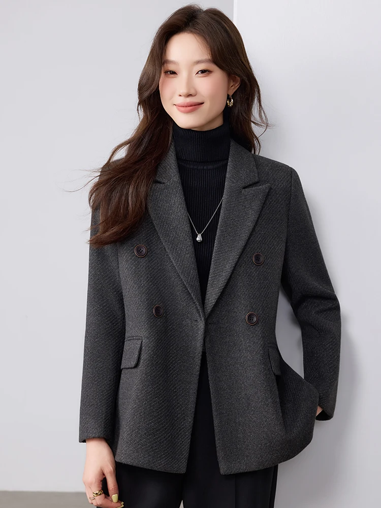 

Deep Grey Women's Suit Jacket Double Breasted Korean Style Fashionable Personality Korean Version Spring Autumn New Arrival
