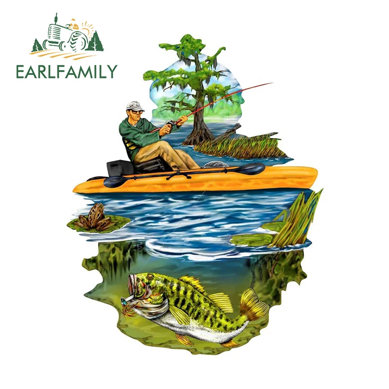 EARLFAMILY 13cm x 10.4cm Kayak Outdoor Fishing Car Sticker Boat Toolbox Laptop Waterproof Decal Fishing Lover Fisherman Stickers