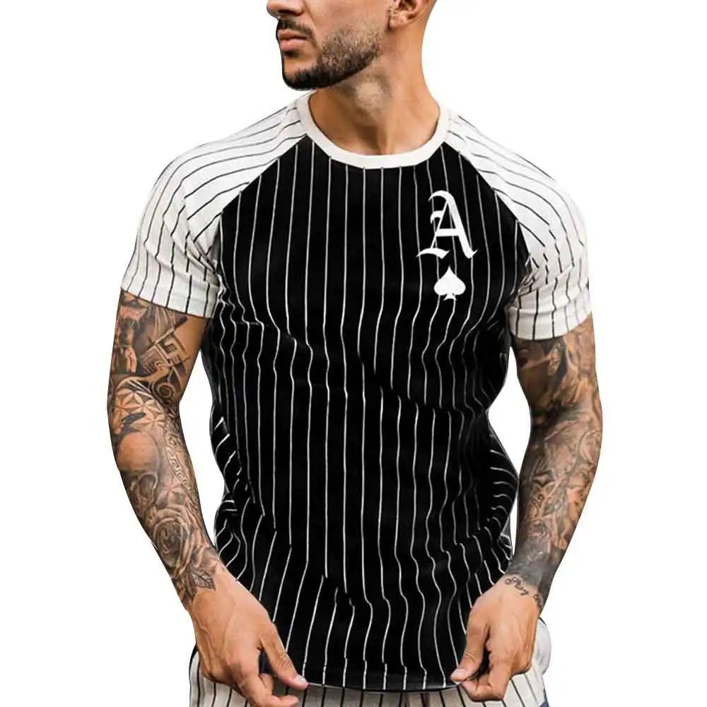 

Black and white striped men's T-shirt Poker A printed men's short sleeved casual loose T shirts O-neck sports clothing oversized