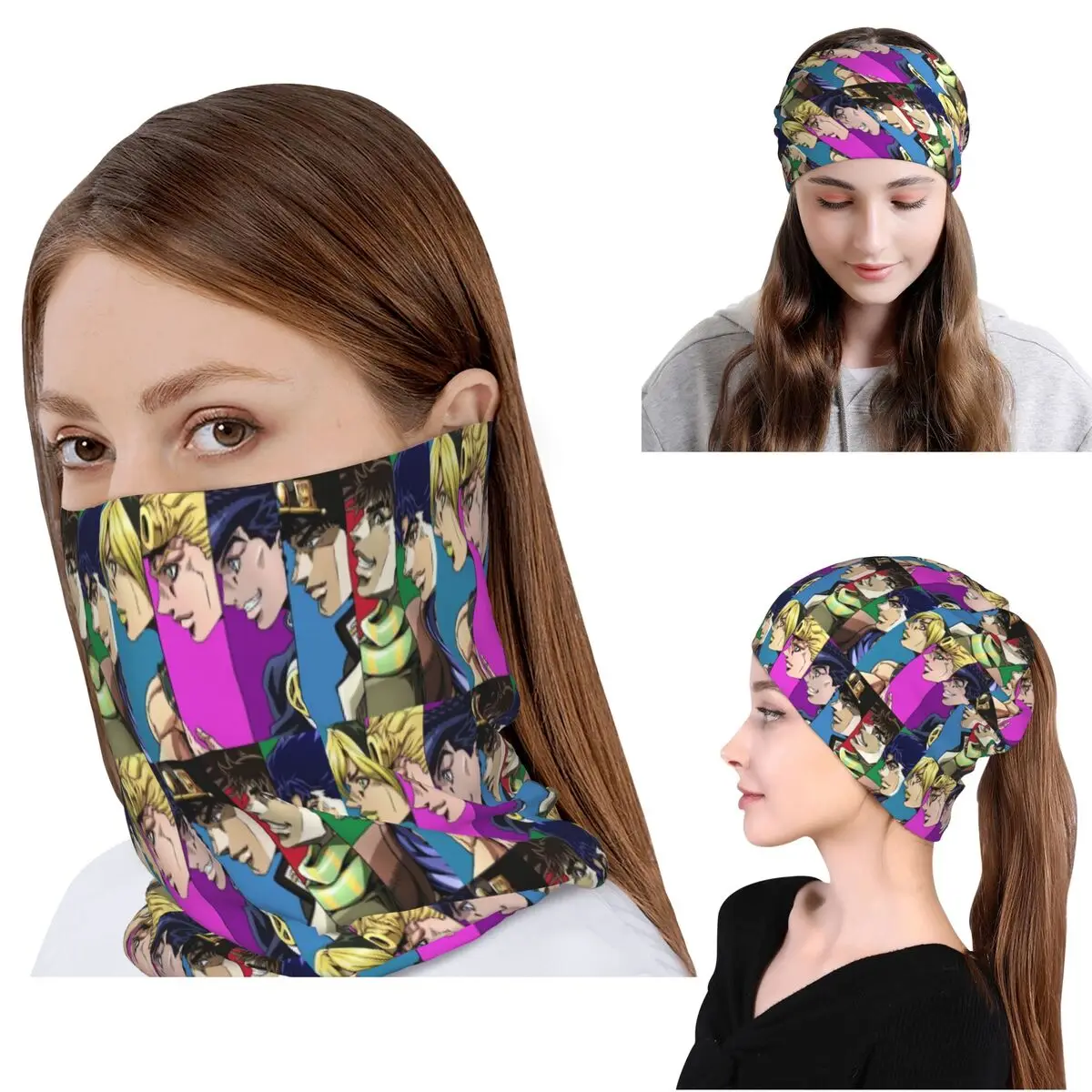 

Anime JoJo Bizarre Adventure Bandana Neck Cover Wrap Mask Scarf Multifunction Headwear Beanies Hat for Unisex Adult All Season
