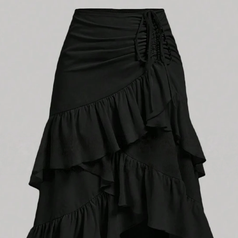 European and American Women's Clothing 2025 Summer New Sweet Fresh High Waist Stitching Slimming Flounce Hem Temperament Skirt