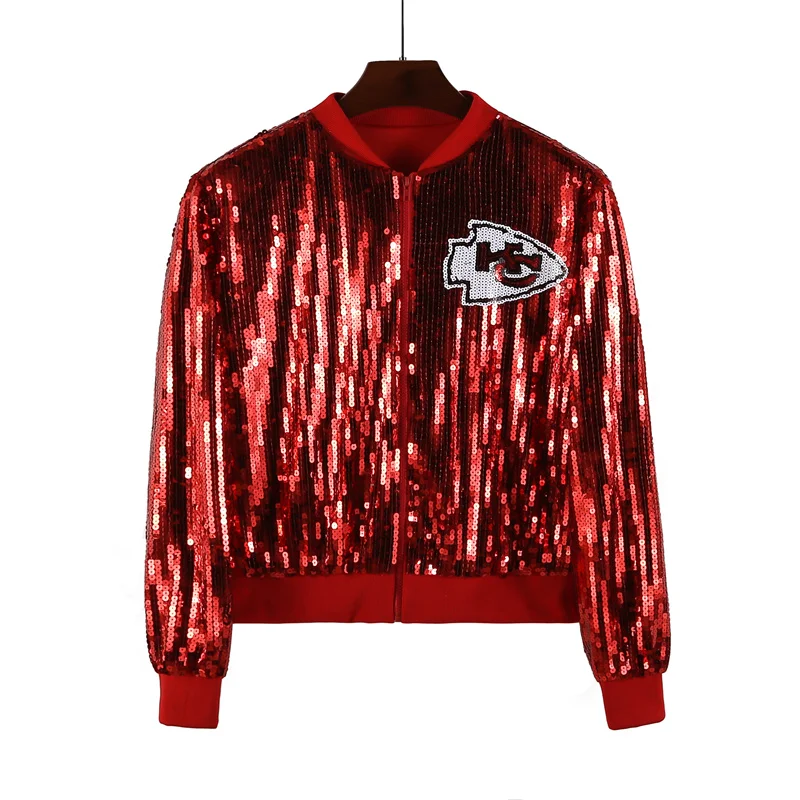 Runway Autumn New High Quality Streetwear Long Sleeve Zipper Sequins Letter Jacket Hip Hop Round Neck Women' Outerwear Coats