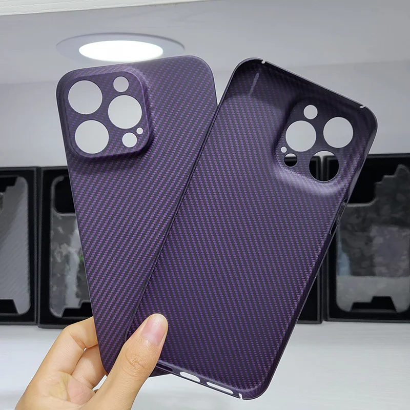 Hot Genuine Aramid Fiber Purple 600D Carbon For IPhone 14 Pro Max 14Promax Skin Feel Hard Light Weight Back CASE Cover