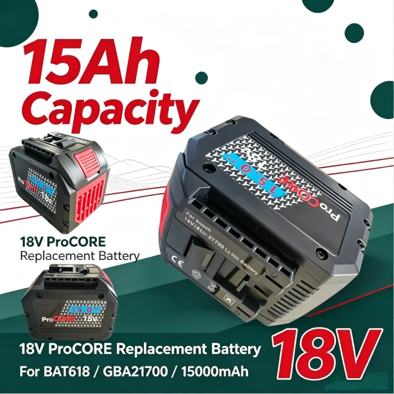 Draadloze Gereedschap Batterij 18V 15000mAh, Procore Vervangende Batterij Past BAT618 GBA21700