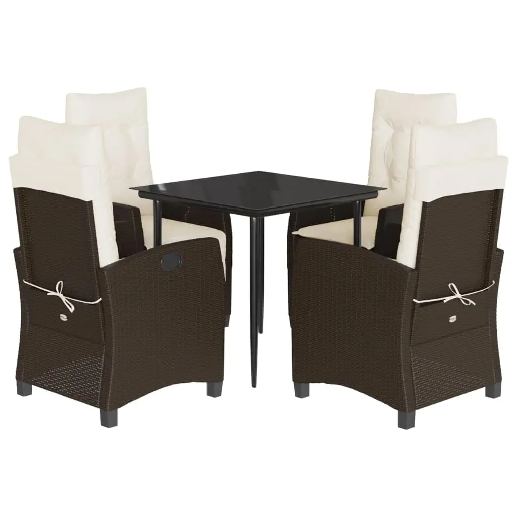 5 Piece Poly Rattan Patio Dining Set with Cushions, Outdoor Garden Poolside Furniture, Brown, Customized