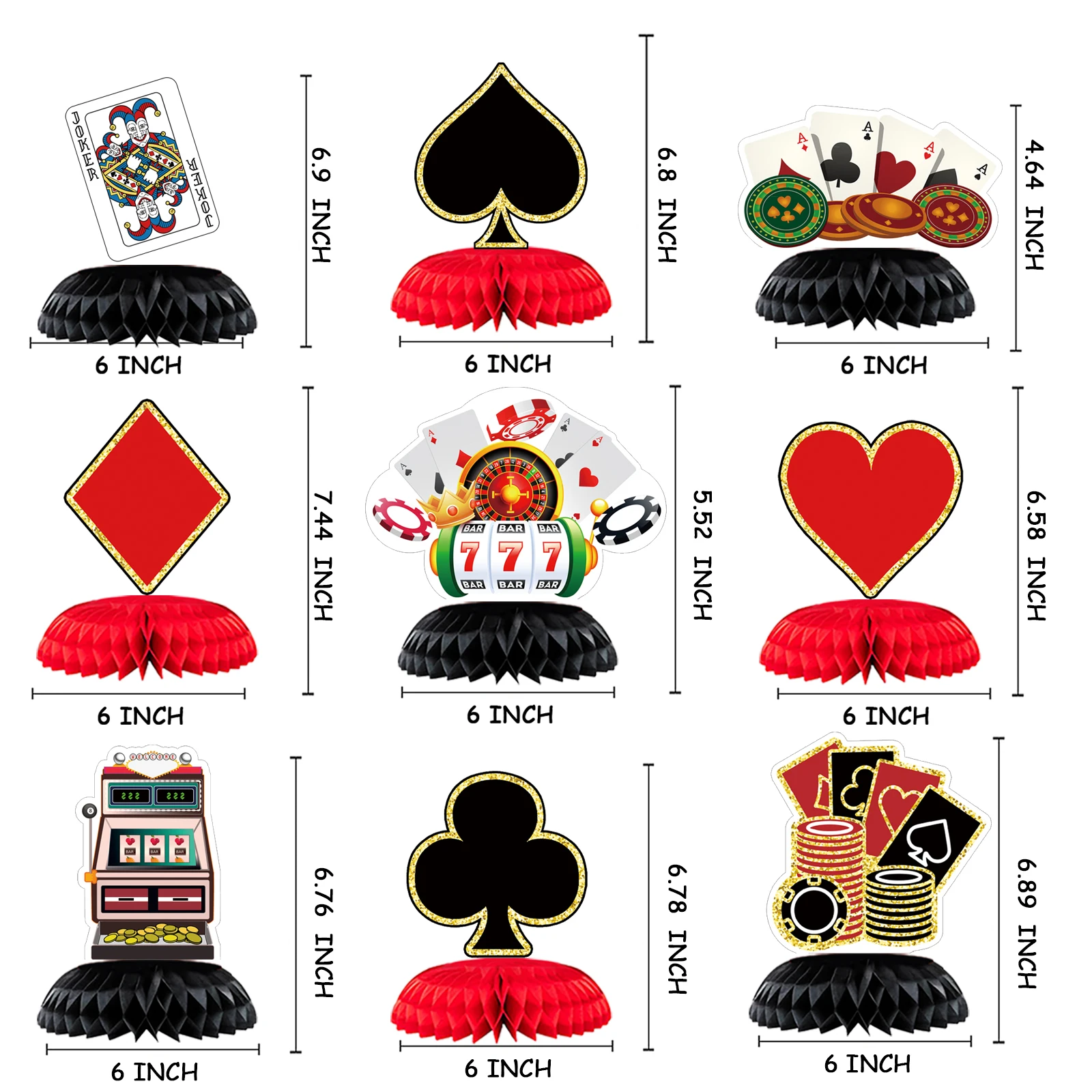 9 pz/set Casino Las Vegas Tema Poker Carte Da Gioco Desktop A Nido D'ape Ornamento per Adulti Ragazzo Compleanno Gioco Notte Decorazione Del Partito