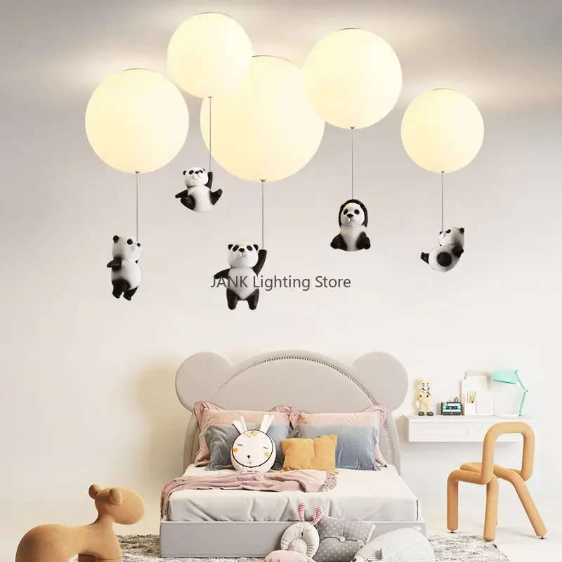 Black and White  Cartoon Balloon Lamps Cute Panda Polar Bear Ceiling Light  Bedroom LED Decorative Light  E27 Light Source