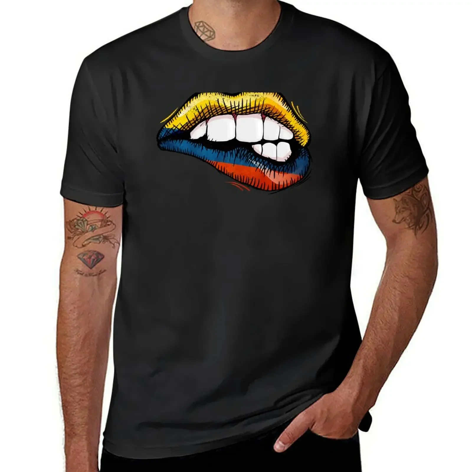 Sexy Biting Lips Colombia Flag Colombian Love T-Shirt cute tops plain quick-drying t shirts for men graphic