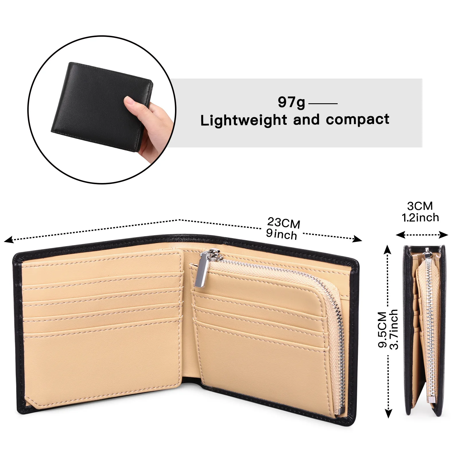 100% Genuine Leather Wallet Men Casual Slim RFID Wallet Credit Card Holder Zipper Coin Purse Brand Luxury Wallet For Men