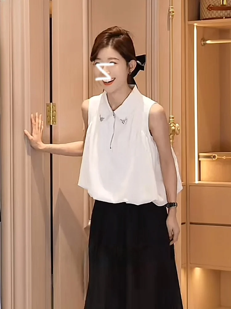 

Женская свободная блузка Donna с молнией, летний топ, скрывающий живот, прямой крой, корейский стиль, с воротником